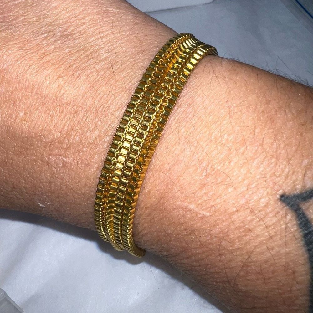 Gold Tone Triple Strand Box Chain Bracelet